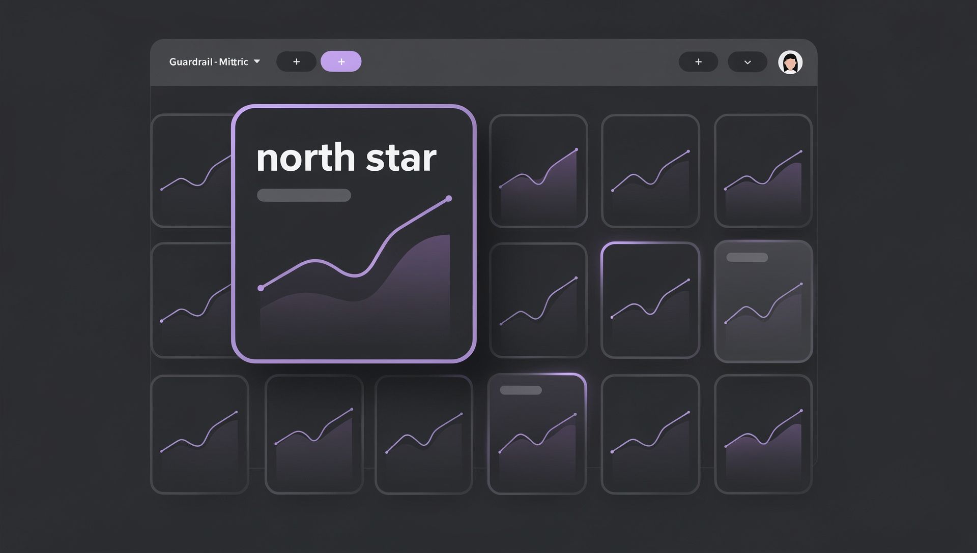 Grow Slash SaaS metrics dashboard illustration highlighting a North Star metric card with supporting KPI charts