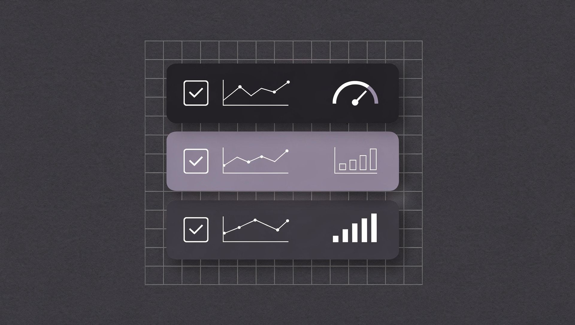 Grow Slash illustration of a SaaS metrics framework showing three stacked KPI panels with trend and growth charts